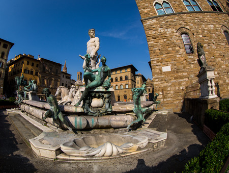 A view of famous Piazza della Signoria with Palazzo Vecchio in Florence, Tuscany, Italyの写真素材