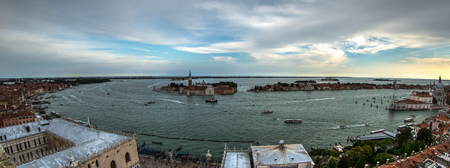 Aerial view of the Venice city scape with Basilica Piazza San Marco and grande canal.の写真素材