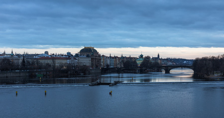 A night view of beautiful Prague city scene with  Vltava riverの写真素材
