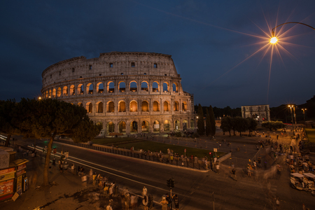 A night view of Colloseum rome italyの写真素材