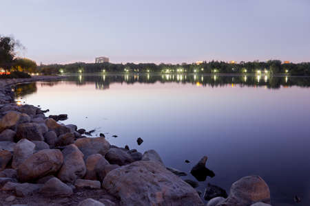 beautiful Wascana lake on a quiet summer nightの写真素材