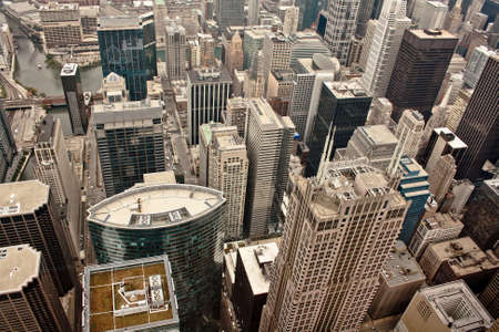 Aerial view of the city of Chicago showing the densely packed buildingsのeditorial素材