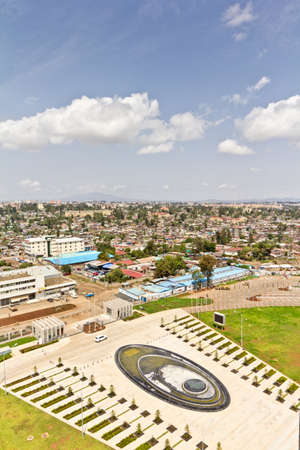 Aerial view of the city of Addis Ababa, showing the densely packed housesのeditorial素材
