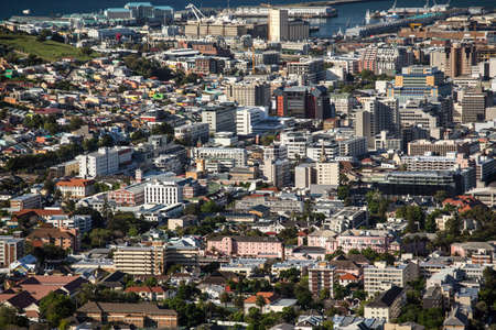 Aerial view of the city of Capetown showing the densely packed buildingsの写真素材