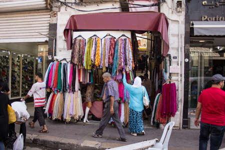 Local street market at the heart of the city of Tunis where the residents, come for great bargains for their day to day shoppingのeditorial素材