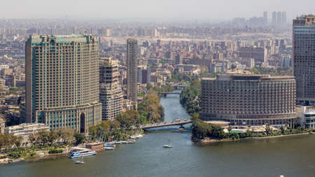 Aerial view of the city of Cairo along the Nile riverのeditorial素材