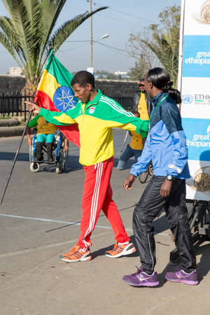 Addis Ababa, Ethiopia - November 24  World renowned athlete Haile Gebrselassie and 2013 NY Marathon winner Priscah Jeptoo at the 13th Edition Ethiopian Great Run, 24th of November 2013 in Addis Ababa, Ethiopia のeditorial素材