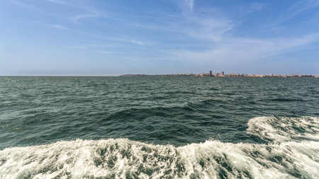 The beautiful waters of the Atlantic ocean with its rocky coastline near the City of Dakar in...
