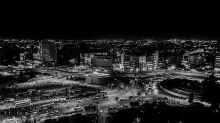 Aerial view of the city of Addis Ababa at nightのeditorial素材