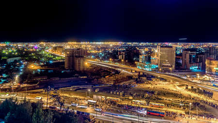 Aerial view of the city of Addis Ababa at nightのeditorial素材