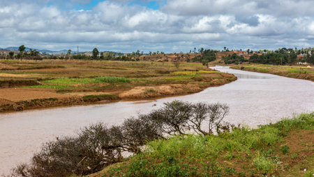 The beautiful landscapes of the central highland areas of Madagascarの写真素材