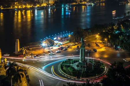 Aerial view of the city of Cairo along the Nile riverの写真素材
