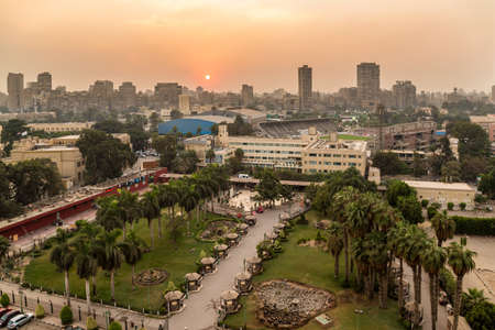 Aerial view of the downtown area of Cairo along the Nile River as viewed from the top of Cairo Tower. Cairo, Egypt â Oct 14, 2014.のeditorial素材