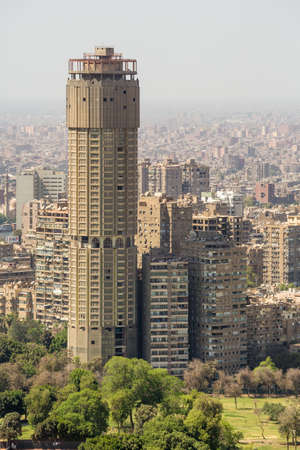 Aerial view of one of the prominent buildings in downtown Cairo as viewed from the top of Cairo Tower. Cairo, Egypt â April 26, 2014.のeditorial素材