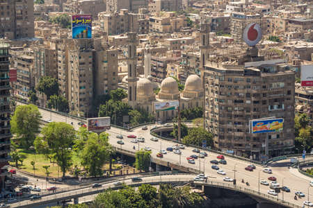 Aerial view of the downtown area of Cairo along the Nile River as viewed from the top of Cairo Tower. Cairo, Egypt â April 26, 2014.のeditorial素材