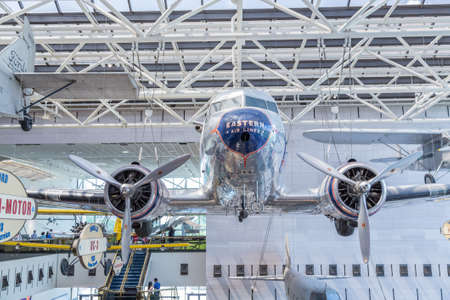 Washington DC, Aug 26: Douglas DC-3 is a fixed-wing propeller-driven plane hangs on display at the Smithsonian Natural Air and Space Museum on August 26 2014, Washington DC, USA.のeditorial素材