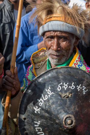 Addis Ababa - Sept 2: A decorated war veteran attends the celebrations of the 119th Anniversary of the Ethiopian Armyâs victory over the invading Italian forces in the 1896 battle of Adwa. September 2, 2015, Addis Ababa, Ethiopia.のeditorial素材