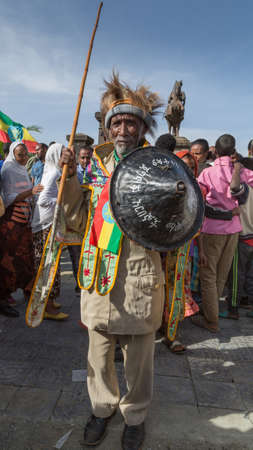 Addis Ababa - Sept 2: A decorated war veteran attends the celebrations of the 119th Anniversary of the Ethiopian Armyâs victory over the invading Italian forces in the 1896 battle of Adwa. September 2, 2015, Addis Ababa, Ethiopia.のeditorial素材