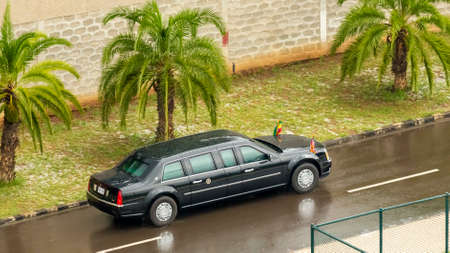 Addis Ababa - July 28: President Obama leaves the African Union Commission in his presidential car, on July 28, 2015, at the Nelson Mandela Hall of the AU Conference Centre in Addis Ababa, Ethiopia.のeditorial素材