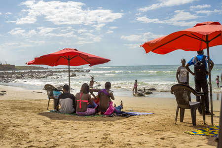 Dakar: August 21: Local residents of Dakar enjoy their  afternoon at a Beach by the Atlantic Ocean on August 2, 2015 in Dakar, Senegal.のeditorial素材