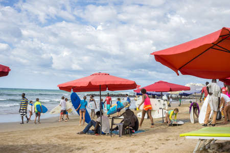 Dakar: August 21: Local residents of Dakar enjoy their  afternoon at a Beach by the Atlantic Ocean on August 2, 2015 in Dakar, Senegal.のeditorial素材