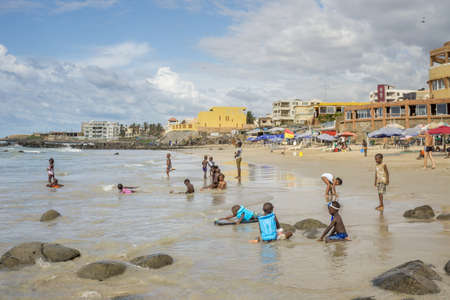 Dakar: August 21: Local residents of Dakar enjoy their  afternoon at a Beach by the Atlantic Ocean on August 2, 2015 in Dakar, Senegal.のeditorial素材