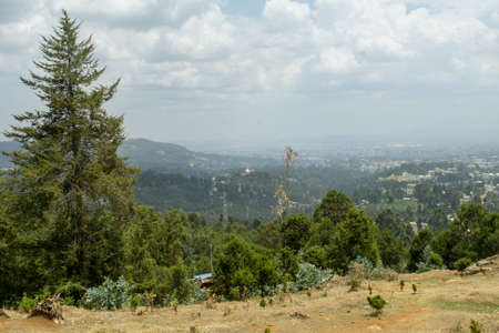Aerial view of the landscape surrounding Addis Ababa from Mount Entotoの写真素材