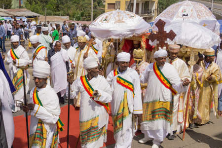 Addis Ababa - Jan 20: Ethiopian Orthodox followers celebrate Timket,  the Ethiopian Orthodox celebration of Epiphany, on January 20, 2016 in Addis Ababa, Ethiopia.のeditorial素材