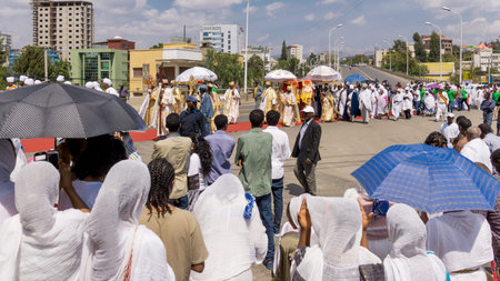 Addis Ababa - Jan 20: Ethiopian Orthodox followers celebrate Timket,  the Ethiopian Orthodox...