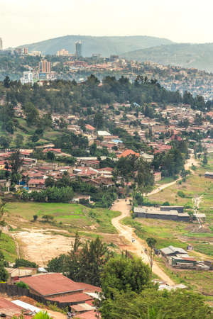 Aerial view of the Kigali, the capita city of Rwanda, from the hills on the outskirt of the cityのeditorial素材