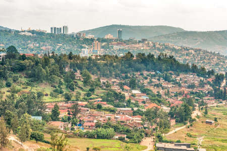 Aerial view of the Kigali, the capita city of Rwanda, from the hills on the outskirt of the cityのeditorial素材