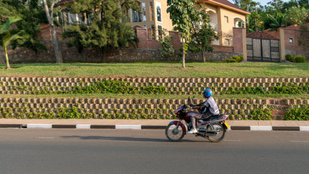 Kigali - June 14: The mandatory to wear helmets while riding motorcycles in Kigali, Rwanda -  June...