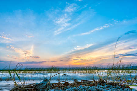 Sun setting over the the beautiful Hawassa Lakeの写真素材