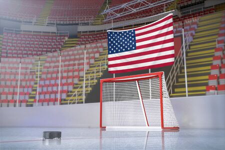United States flag in hockey stadiumの写真素材
