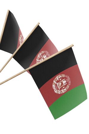 Afghanistan, multiple small flags hanging, isolated on white backgroundの写真素材