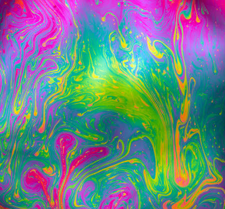 Psychedelic abstract background formed by soap bubble reflecting lightの写真素材