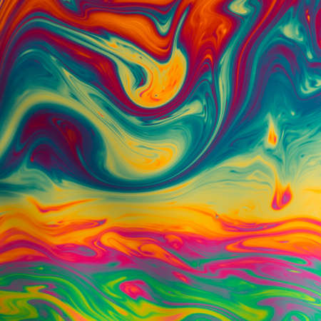Psychedelic abstract background made from soap bubble reflecting lightの写真素材