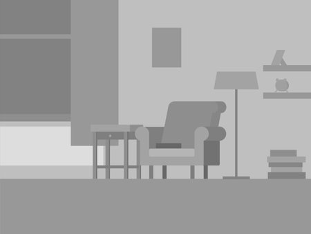 a room with an armchair - black and white drawingのイラスト素材