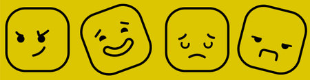 four emotions on a yellow background experience different feelings, four faces in different moodsのイラスト素材