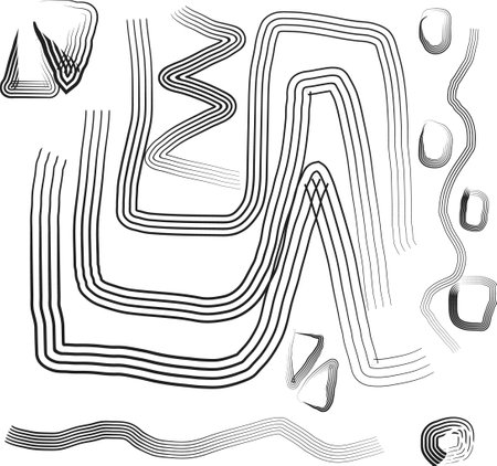 Black lines with a pen on a white background or paper, lines drawn with a black pen on paper or a white background. Vector. Illustrationのイラスト素材