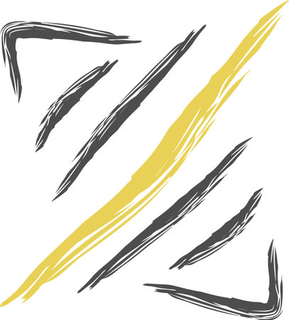 One yellow and six black graphic lines on a white background, graphic lines in black and yellow on a white canvas. Vector. Illustrationのイラスト素材