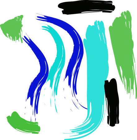 Blue, green and black brush strokes on a white background, blue and azure brush strokes of different sizes on a white canvas. Vector. illustrationsのイラスト素材