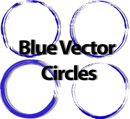 Four blue vector circles with text on a white background, 4 blue circles drawn with a brush on a white background. vector illustration. EPS 10のイラスト素材