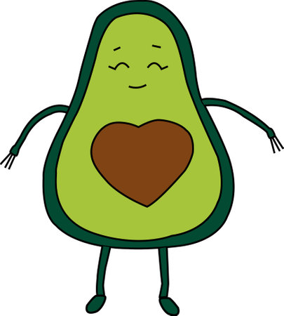 Cheerful summer avocado on a white background. A joyful green avocado stands on a white background. vector graphics. Illustration EPS 10のイラスト素材