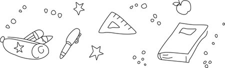 Graphic vector of school subjects on a white background. Illustration of school subjects. Pencil case, ruler, apple, diary on a white background. EPS10のイラスト素材