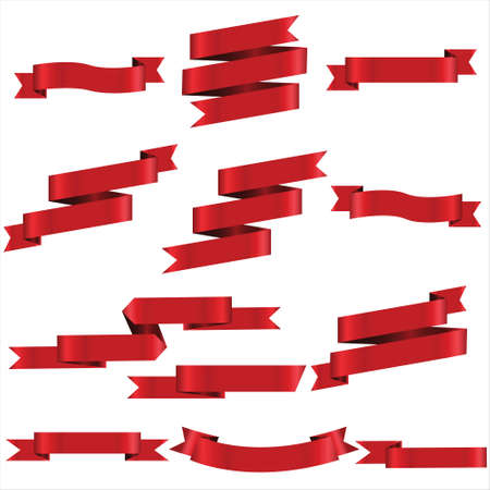 Red Ribbon Set In Isolated For Celebration And Winner Award Banner White Background, Vector Illustration can use for anniversary, birthday, party, event, holiday, Ied mubarak And religious dayのイラスト素材