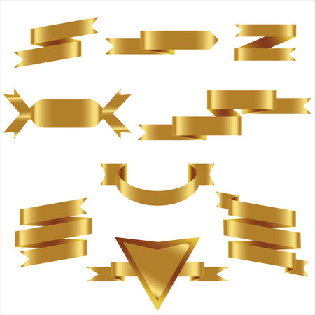 GOLD Ribbon Set In Isolated For Celebration And Winner Award Banner White Background, Vector Illustration can use for anniversary, birthday, party, event, holiday And others.のイラスト素材
