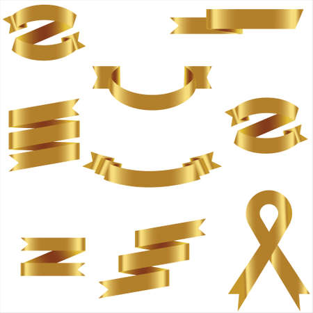 GOLD Ribbon Set In Isolated For Celebration And Winner Award Banner White Background, Vector Illustration can use for anniversary, birthday, party, event, holiday And others.のイラスト素材