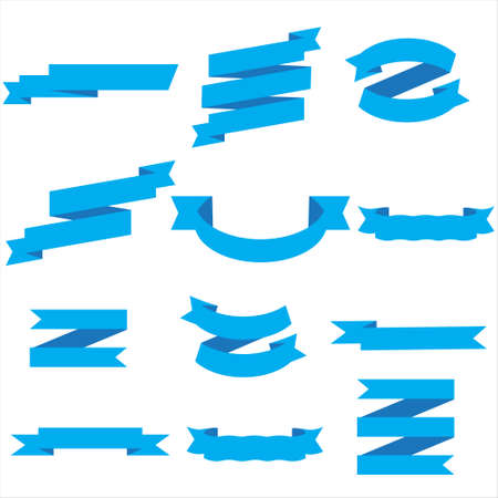 Blue Ribbon Set In Isolated For Celebration And Winner Award Banner White Background, Vector Illustration can use for anniversary, birthday, party, event, holiday And others.のイラスト素材