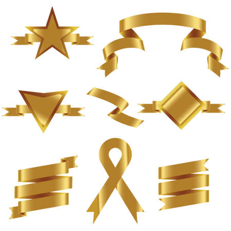 GOLD Ribbon Set In Isolated For Celebration And Winner Award Banner White Background, Vector Illustration can use for anniversary, birthday, party, event, holiday And others.のイラスト素材